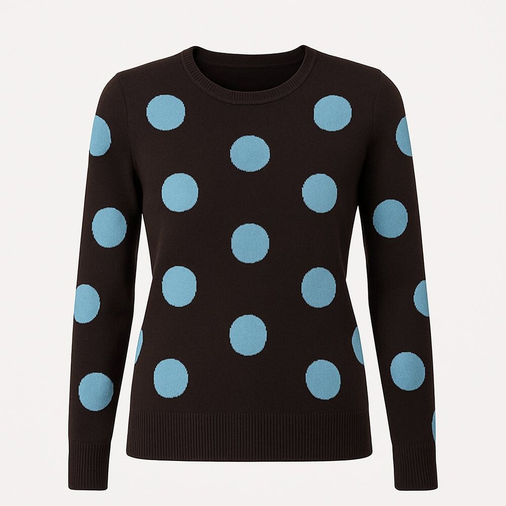 Tyler Boe Polka Dots Cashmere 100% Crewneck Sweater in Chocolate Brown - Picture 2 of 10